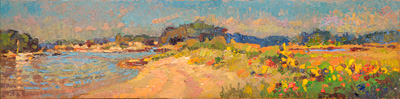 CAT# 3748  Giants Neck From Old Black Point Beach  oil	6 x 24 inches  Leif Nilsson summer 2022	©