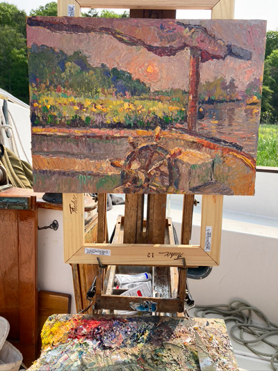 CAT# 3773  Ganesh at Deep River Landing  oil	12 x 48 inches  Leif Nilsson autumn 2022	© 