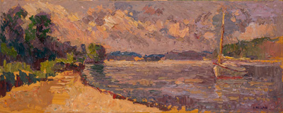 CAT# 3795  Ganesh at Eustasia Island - stormy  oil	12 x 30	inches Leif Nilsson spring 2023	©