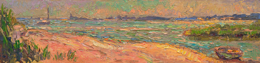 CAT# 3883  Poverty Point - Old Lyme, CT  oil	6 x 24 inches Leif Nilsson summer 2024	©