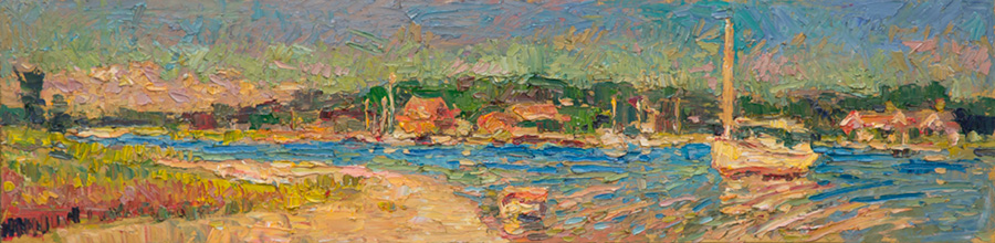 CAT# 3891 Three Mile Harbor, Long Island, NY oil	6 x 24	inches Leif Nilsson summer 2024 &copy;