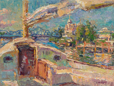 CAT# 3968  Goodspeed Landing from the cockpit  oil	12 x 16 inches  Leif Nilsson summer 2026	&copy; 
