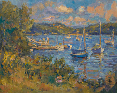  CAT#D146 Boats at Pettipaug - morning oil 20 x 24 inches Leif Nilsson summer 1997 ©